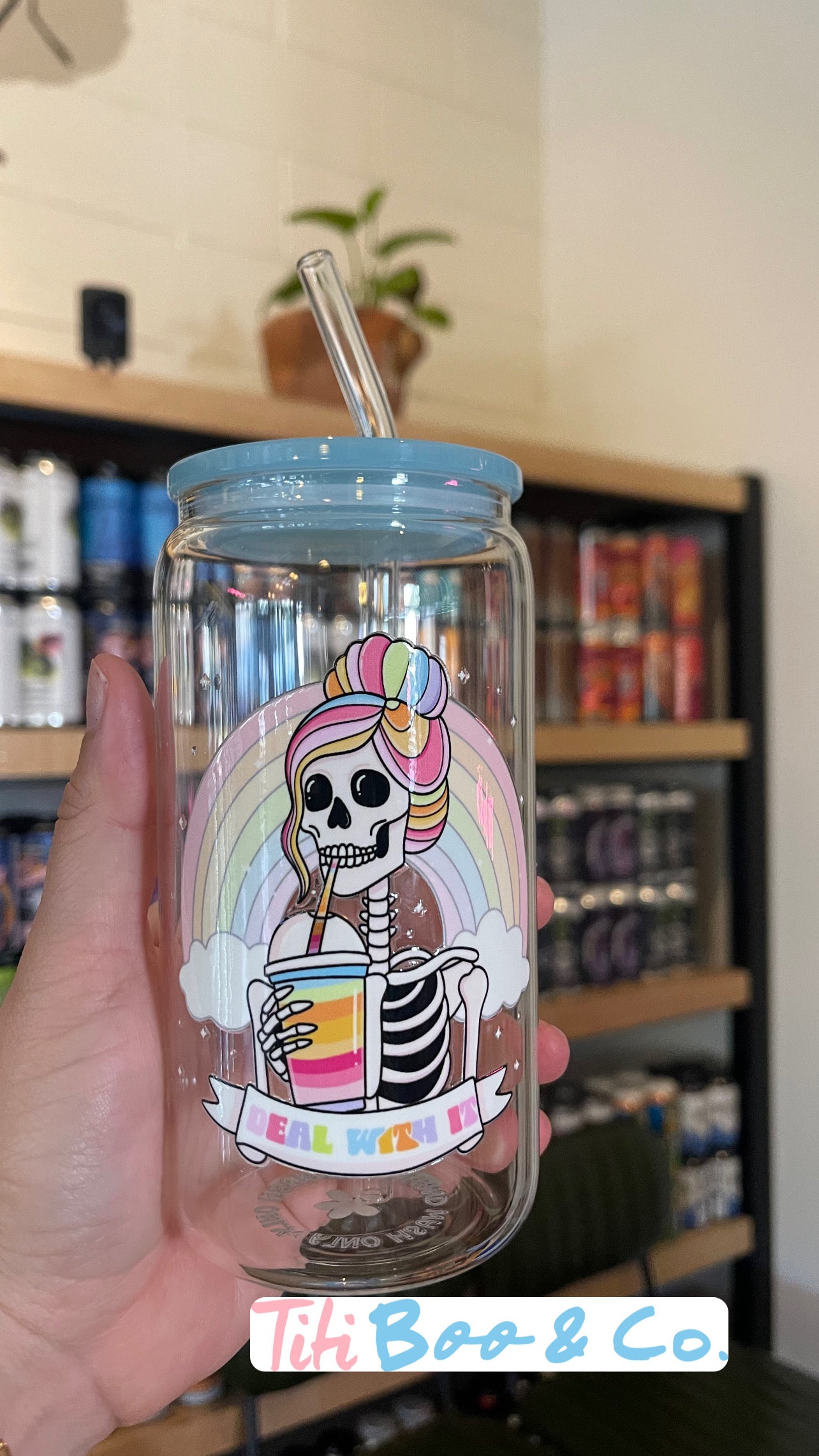 Rainbow Skull 16oz Glass Cup