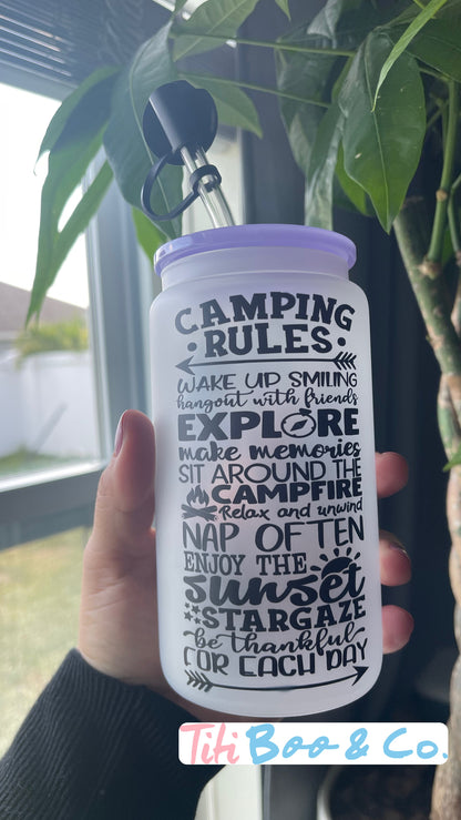 Camping Rules 16oz Glass